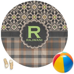 Moroccan Mosaic & Plaid Round Beach Towel (Personalized)