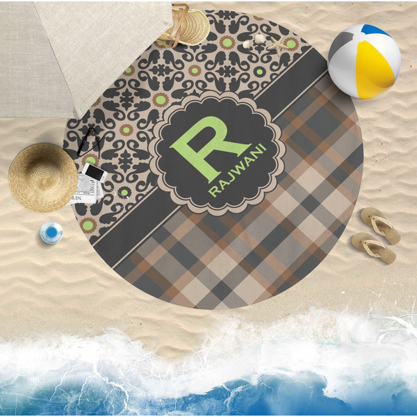 Moroccan Mosaic & Plaid Round Beach Towel Lifestyle