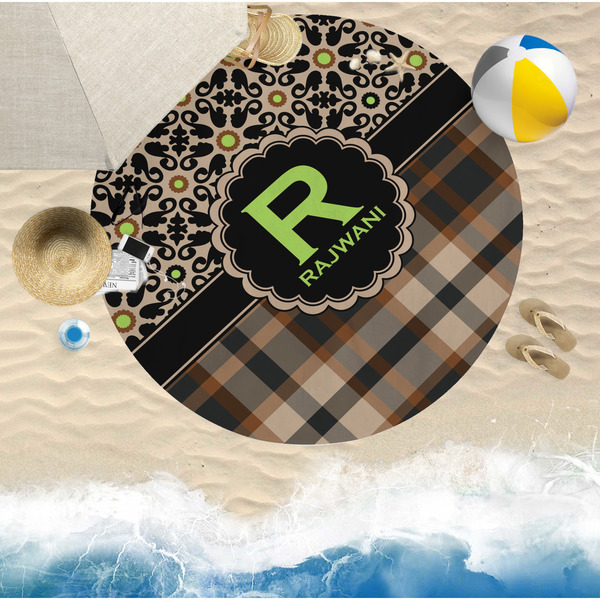 Moroccan Mosaic & Plaid Round Beach Towel Lifestyle