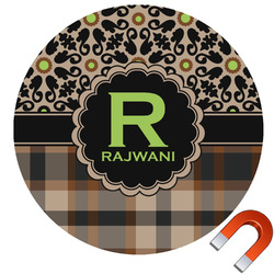 Moroccan Mosaic & Plaid Round Car Magnet - 10" (Personalized)