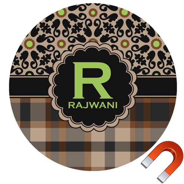 Custom Moroccan Mosaic & Plaid Round Car Magnet - 10" (Personalized)