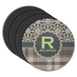 Moroccan Mosaic & Plaid Round Rubber Backed Coasters - Set of 4 (Personalized)