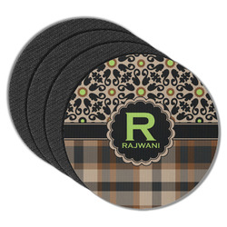 Moroccan Mosaic & Plaid Round Rubber Backed Coasters - Set of 4 (Personalized)