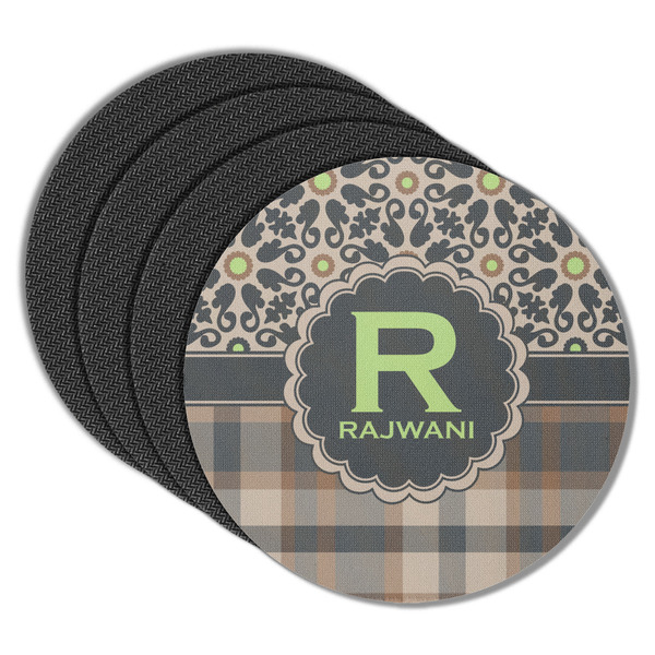 Custom Moroccan Mosaic & Plaid Round Rubber Backed Coasters - Set of 4 (Personalized)