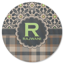 Moroccan Mosaic & Plaid Round Rubber Backed Coaster (Personalized)