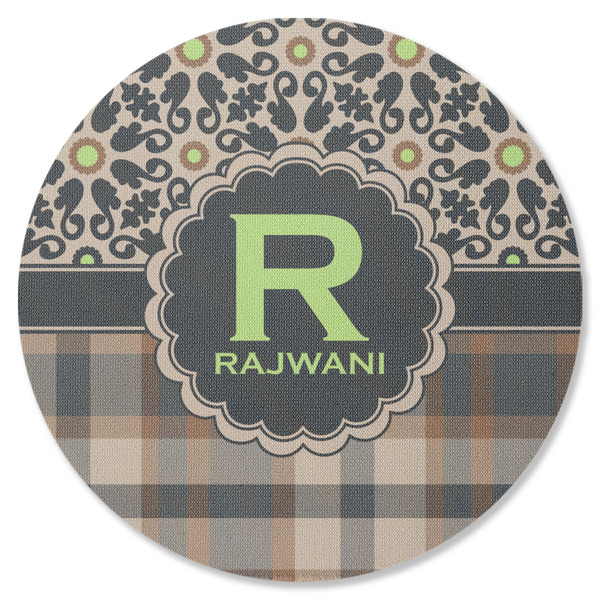 Custom Moroccan Mosaic & Plaid Round Rubber Backed Coaster (Personalized)