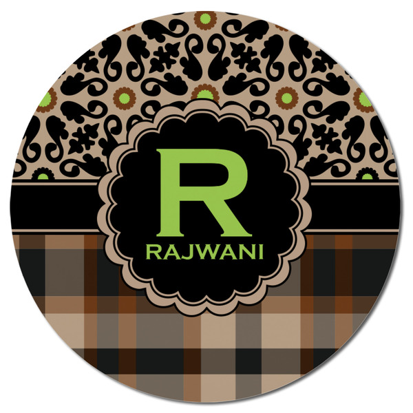 Moroccan Mosaic & Plaid Round Fridge Magnet - FRONT