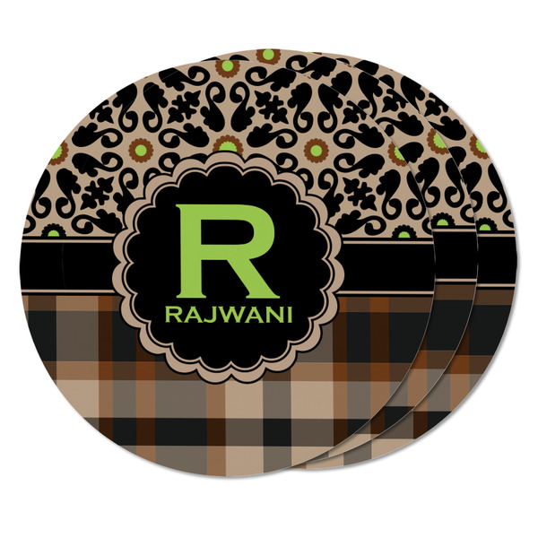 Moroccan Mosaic & Plaid Round Fridge Magnet - THREE