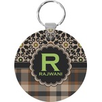Moroccan Mosaic & Plaid Round Plastic Keychain (Personalized)