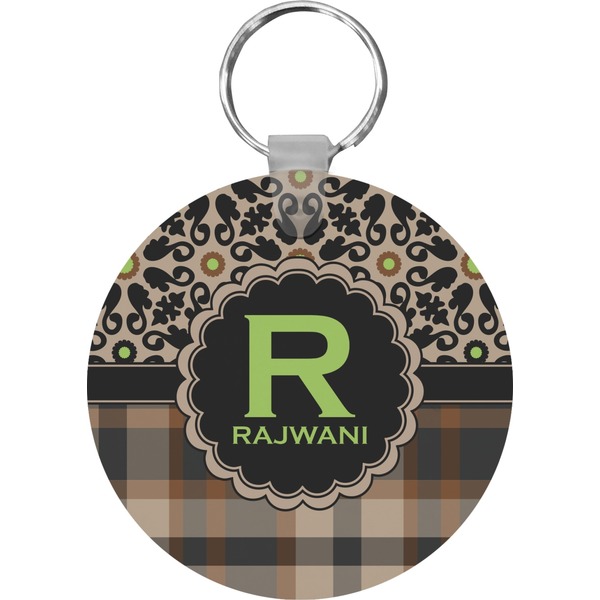 Custom Moroccan Mosaic & Plaid Round Plastic Keychain (Personalized)