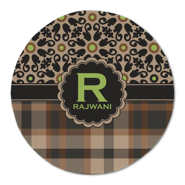 Moroccan Mosaic & Plaid Round Linen Placemats - FRONT (Double Sided)