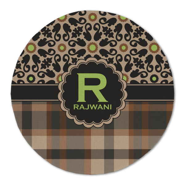 Custom Moroccan Mosaic & Plaid Round Linen Placemat (Personalized)