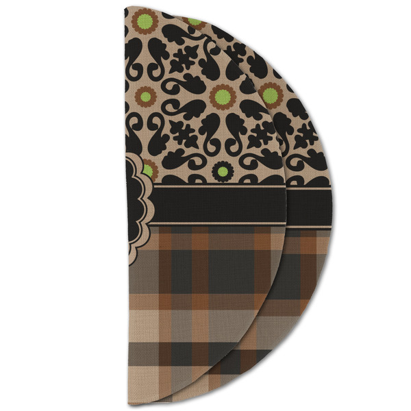 Moroccan Mosaic & Plaid Round Linen Placemats - HALF FOLDED (double sided)