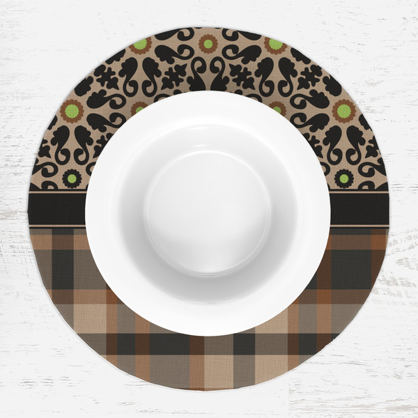 Moroccan Mosaic & Plaid Round Linen Placemats - LIFESTYLE (single)
