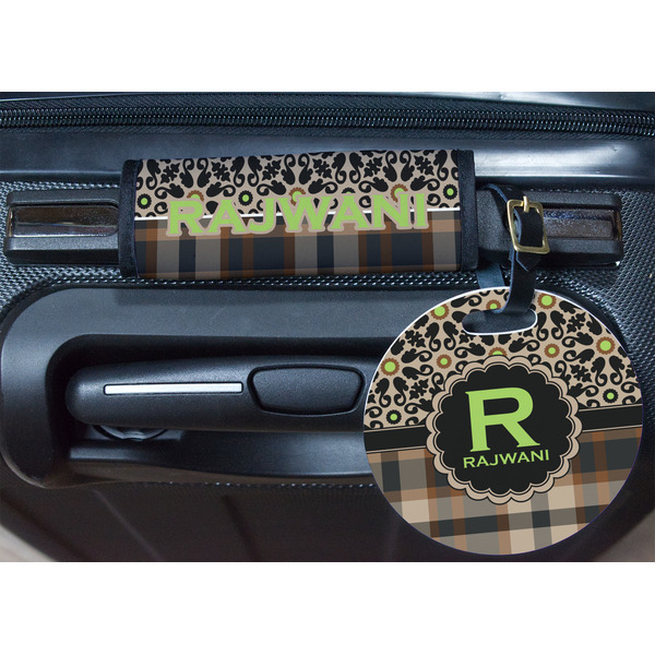 Moroccan Mosaic & Plaid Round Luggage Tag & Handle Wrap - In Context