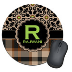 Moroccan Mosaic & Plaid Round Mouse Pad (Personalized)