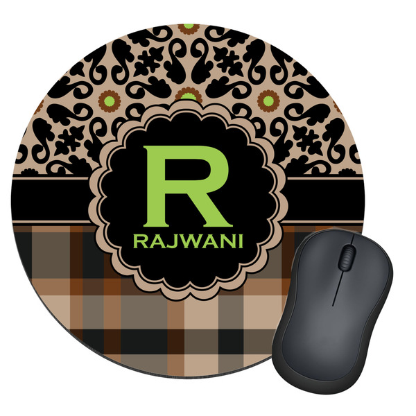 Custom Moroccan Mosaic & Plaid Round Mouse Pad (Personalized)