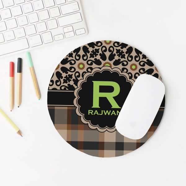 Moroccan Mosaic & Plaid Round Mousepad - LIFESTYLE 2