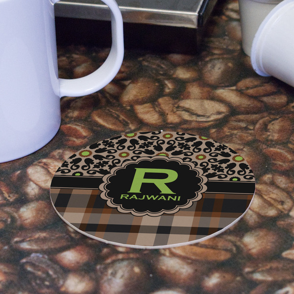 Moroccan Mosaic & Plaid Round Paper Coaster - Front