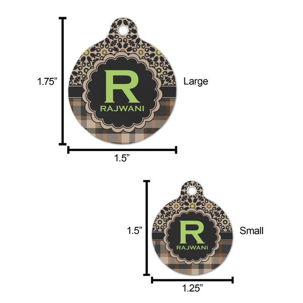 Moroccan Mosaic & Plaid Round Pet ID Tag - Large - Comparison Scale