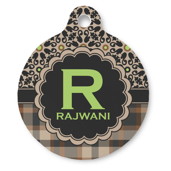 Custom Moroccan Mosaic & Plaid Round Pet ID Tag - Large (Personalized)