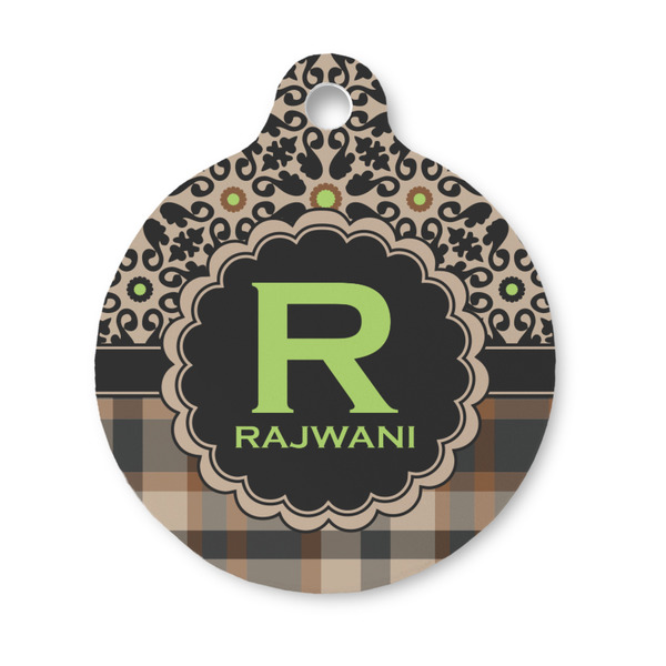 Custom Moroccan Mosaic & Plaid Round Pet ID Tag - Small (Personalized)