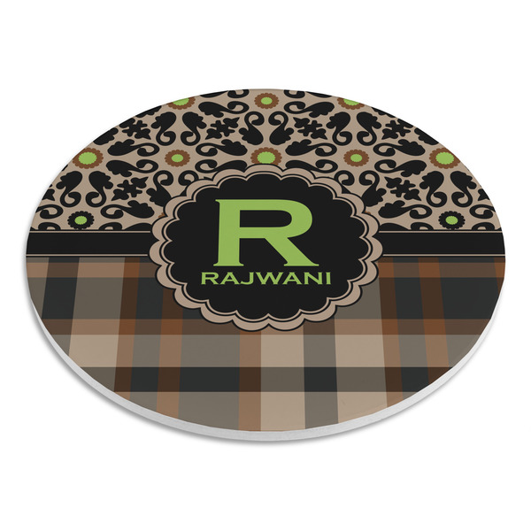 Moroccan Mosaic & Plaid Round Stone Trivet - Angle View