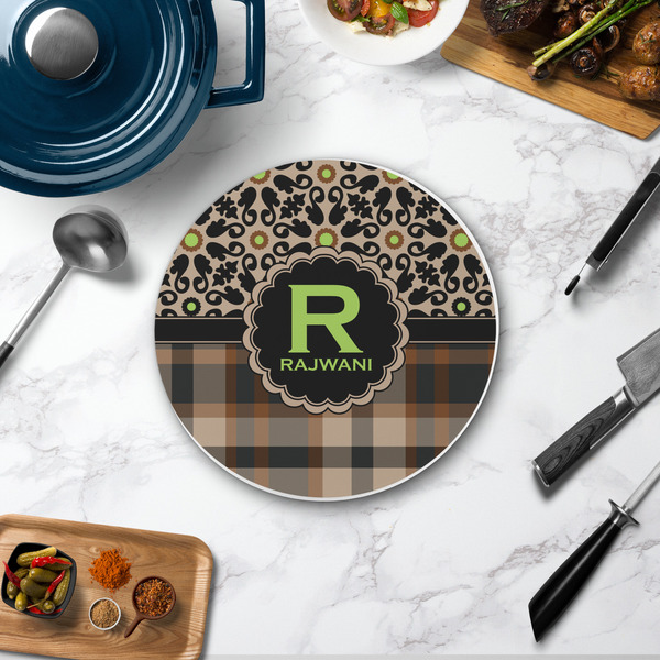 Moroccan Mosaic & Plaid Round Stone Trivet - In Context View