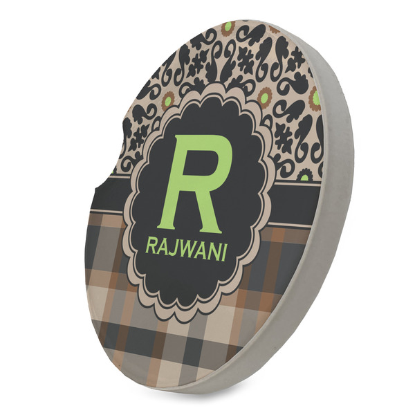 Moroccan Mosaic & Plaid Sandstone Car Coaster - STANDING ANGLE