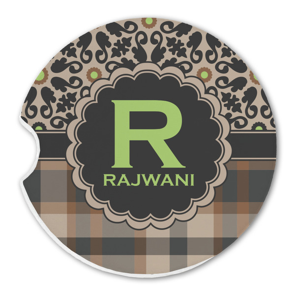 Custom Moroccan Mosaic & Plaid Sandstone Car Coaster - Single (Personalized)