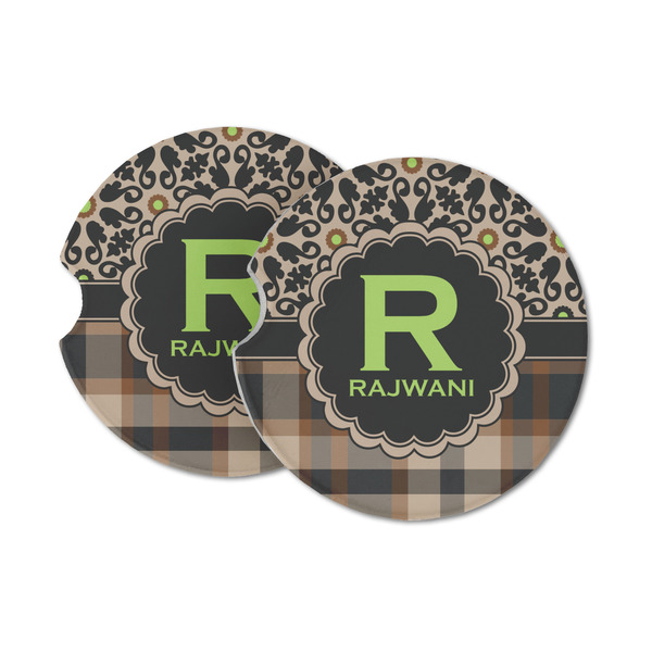 Custom Moroccan Mosaic & Plaid Sandstone Car Coasters - Set of 2 (Personalized)