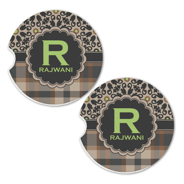 Moroccan Mosaic & Plaid Sandstone Car Coasters - Set of 2