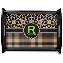 Moroccan Mosaic & Plaid Black Wooden Tray - Large (Personalized)