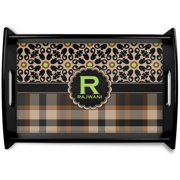 Custom Moroccan Mosaic & Plaid Black Wooden Tray - Small (Personalized)