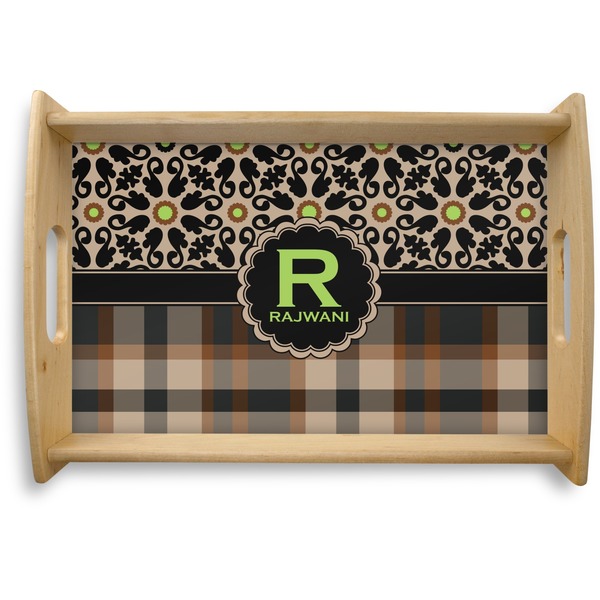 Custom Moroccan Mosaic & Plaid Natural Wooden Tray - Small (Personalized)