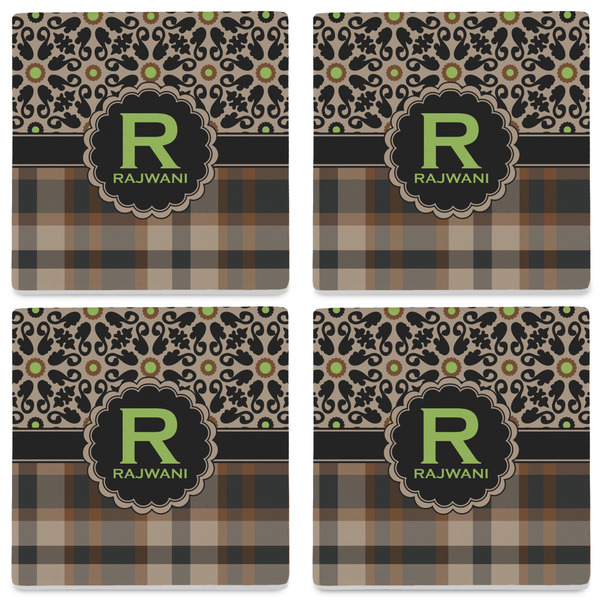 Moroccan Mosaic & Plaid Set of 4 Sandstone Coasters - See All 4 View