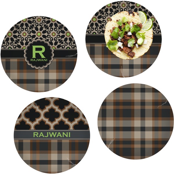 Custom Moroccan Mosaic & Plaid Set of 4 Glass Lunch / Dinner Plate 10" (Personalized)