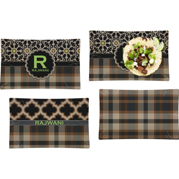 Custom Moroccan Mosaic & Plaid Set of 4 Glass Rectangular Lunch / Dinner Plate (Personalized)