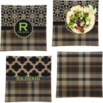 Moroccan Mosaic & Plaid Set of 4 Glass Square Lunch / Dinner Plate 9.5" (Personalized)