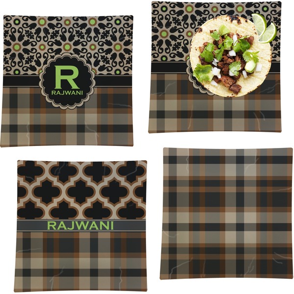 Custom Moroccan Mosaic & Plaid Set of 4 Glass Square Lunch / Dinner Plate 9.5" (Personalized)