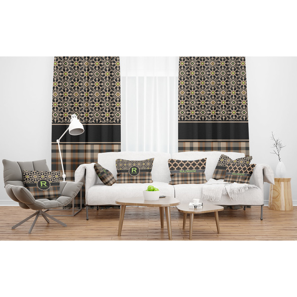 Moroccan Mosaic & Plaid Sheer and Custom Curtains in Room with Matching Pillows