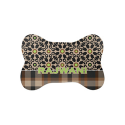 Moroccan Mosaic & Plaid Bone Shaped Dog Food Mat (Small) (Personalized)