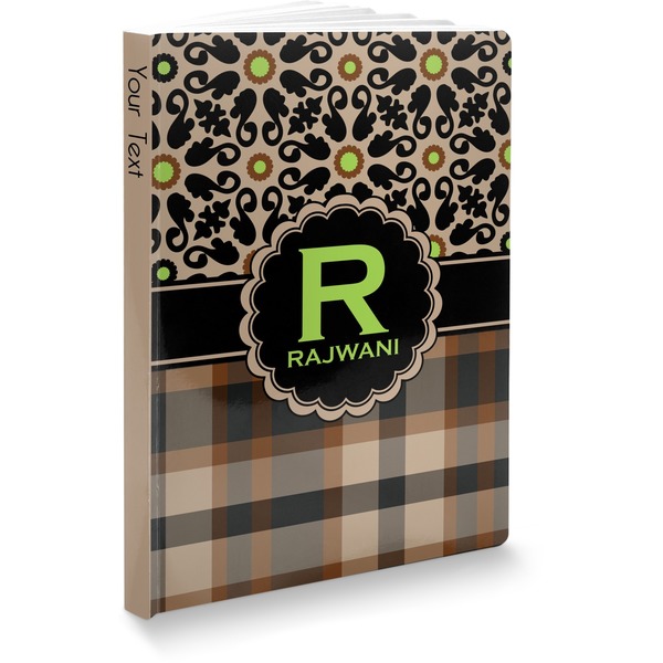 Custom Moroccan Mosaic & Plaid Softbound Notebook - 7.25" x 10" (Personalized)