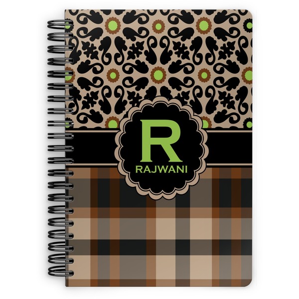 Custom Moroccan Mosaic & Plaid Spiral Notebook - 7x10 w/ Name and Initial