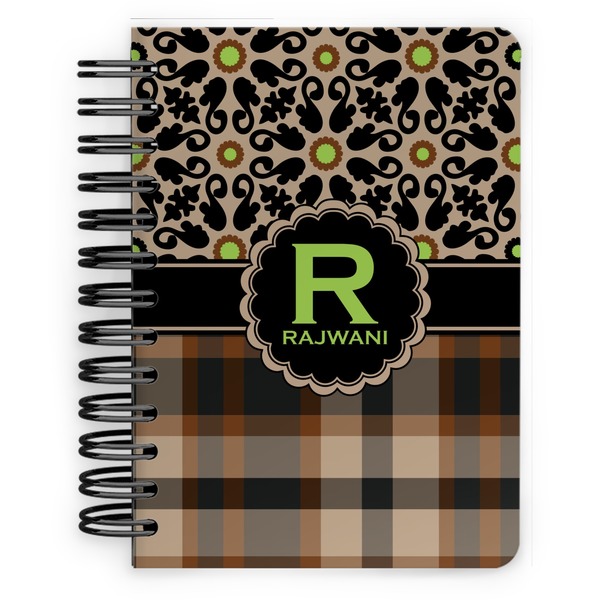 Custom Moroccan Mosaic & Plaid Spiral Notebook - 5x7 w/ Name and Initial