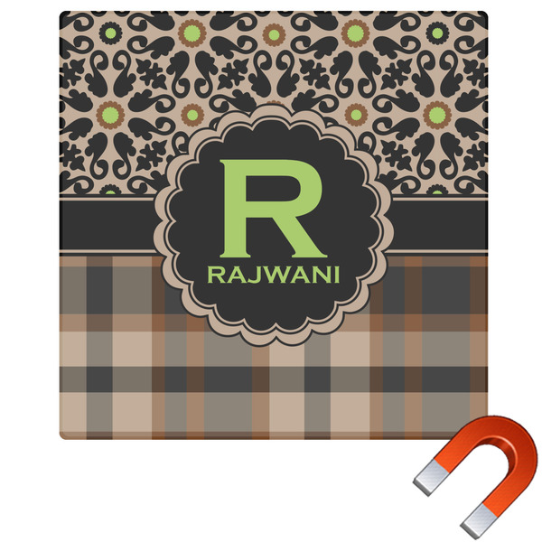 Custom Moroccan Mosaic & Plaid Square Car Magnet - 6" (Personalized)
