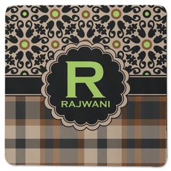 Moroccan Mosaic & Plaid Square Rubber Backed Coaster (Personalized)