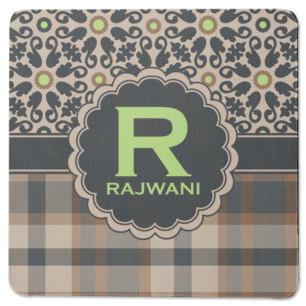 Custom Moroccan Mosaic & Plaid Square Rubber Backed Coaster (Personalized)