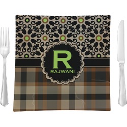 Moroccan Mosaic & Plaid 9.5" Glass Square Lunch / Dinner Plate- Single or Set of 4 (Personalized)