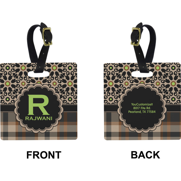Moroccan Mosaic & Plaid Square Luggage Tag (Front + Back)